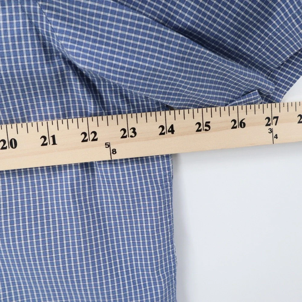 Banana Republic Shirt Large Blue Micro Check Y2K Stretch Cotton Short Sleeve